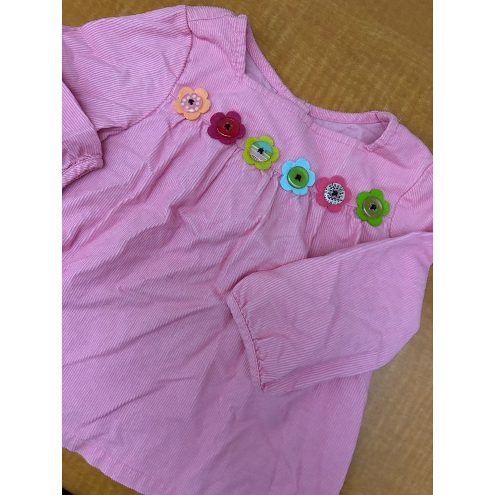 Y2K Gymboree Baby Girl Pink Corduroy Flower Button Top 6-12 Months Long Sleeve